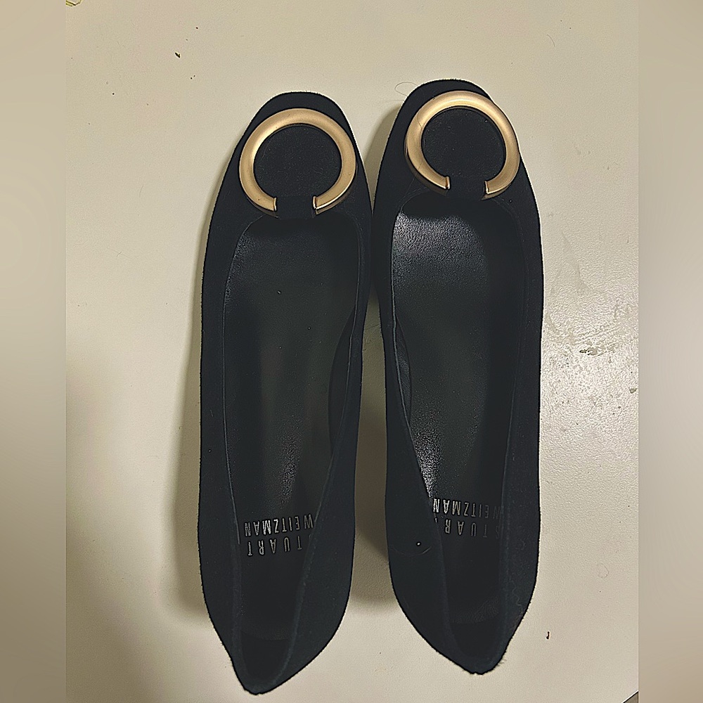 Stuart Weitzman Black Suede blocked heels flats size 8.5